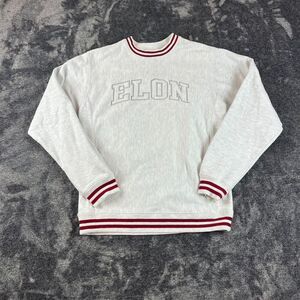 Champion Reverse Weave Elon University Embroidered Striped Gray Crewneck S